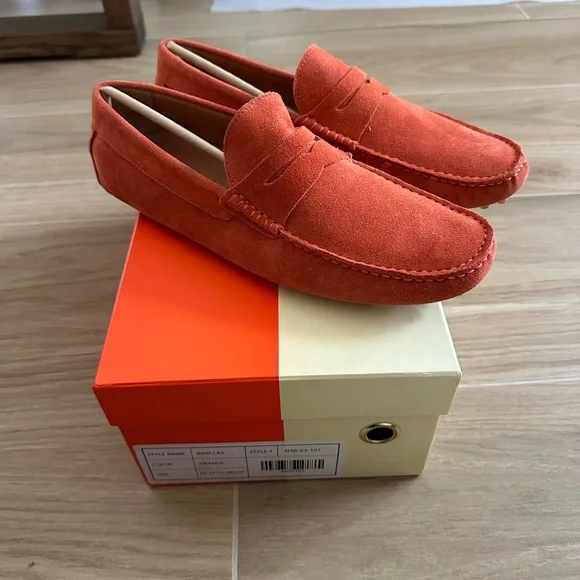 Vibrant Orange Men's Suede Loafers - Picture 2 of 8